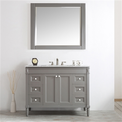 Vinnova Catania 48-inch Vanity in Grey with Carrara White Marble Countertop With Mirror