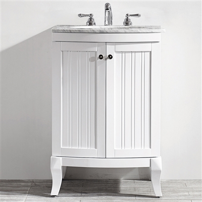 Vinnova Verona 24-inch Vanity in White with Carrara White Marble Countertop without Mirror