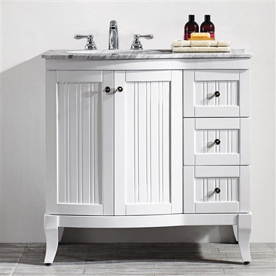 Vinnova Verona 36-inch Vanity in White with Carrara White Marble Countertop without Mirror