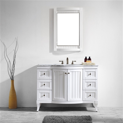 Vinnova Verona 48-inch Vanity in White with Carrara White Marble Countertop with Mirror