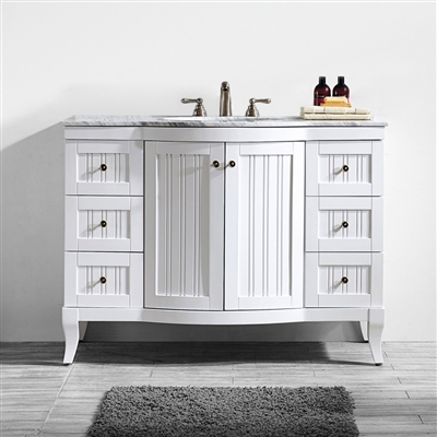 Vinnova Verona 48-inch Vanity in White with Carrara White Marble Countertop without Mirror
