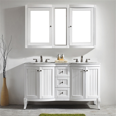 Vinnova Verona 60-inch Vanity in White with Carrara White Marble Countertop with Mirror