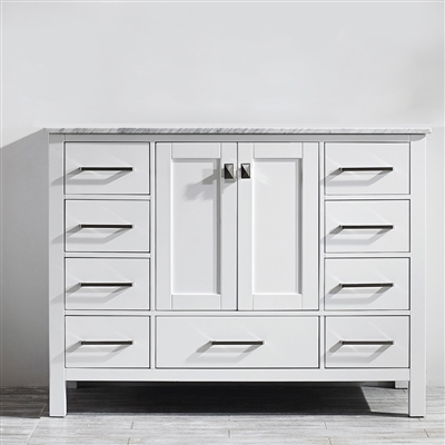 Vinnova Gela 48" Single Vanity in White  with Carrara White Marble Countertop Without Mirror