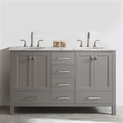 Vinnova Gela 60-inch Double Vanity in Grey with Carrara White Marble Countertop Without Mirror
