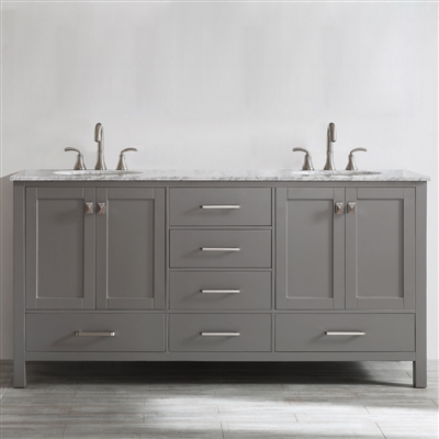 Vinnova Gela 72-inch Double Vanity in Grey with Carrara White Marble Countertop Without Mirror