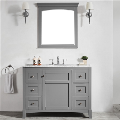 Vinnova Arezzo 48-inch Single Vanity in Grey with Carrara White Marble Top With Mirror