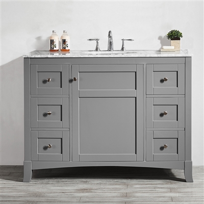 Vinnova Arezzo 48-inch Single Vanity in Grey with Carrara White Marble Top Without Mirror