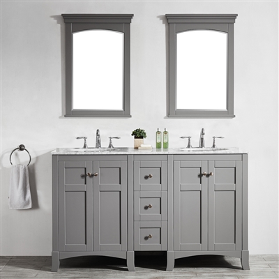 Vinnova Arezzo 60-inch Double Vanity in Grey with Carrara White Marble Top With Mirror