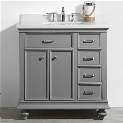 Vinnova Charlotte 36-inch Vanity in Grey with Carrara Quartz Stone Top Without Mirror