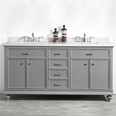 Vinnova Charlotte 72-inch Double Vanity in Grey with Carrara Quartz Stone Top Without Mirror