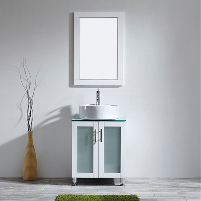 Vinnova Tuscany 24-inch Vanity in White with Glass Countertop with White Vessel Sink with Mirror