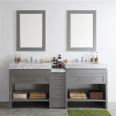 Vinnova Bolzana 84-inch Double Vanity in Grey with Carrara White Marble Top With Mirror