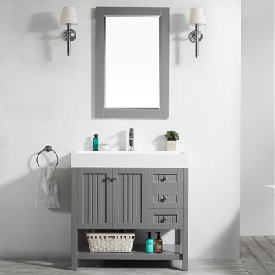 Vinnova Pavia 36-inch Single Vanity in Grey with Acrylic under-mount Sink With Mirror