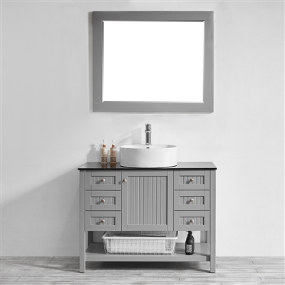 Vinnova Modena 42-inch Vanity in Grey with Glass Countertop with White Vessel Sink With Mirror