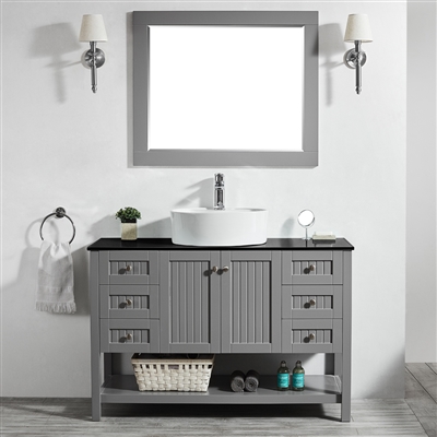 Vinnova Modena 48-inch Vanity in Grey with Glass Countertop with White Vessel Sink With Mirror