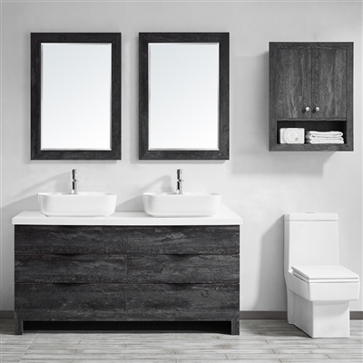 Vinnova Spencer Spencer 60-inch Double Vanity in Suede Elegant Grey with Fine White Quartz Stone With Mirror