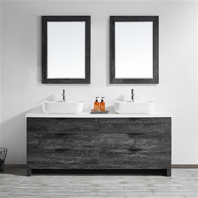 Vinnova Spencer 72-inch Double Vanity in Suede Elegant Grey with Fine White Quartz Stone With Mirror