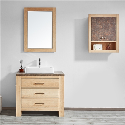 Vinnova Alpine 36-inch Single Vanity in Glacier Canyon Oak with White Drop-In Porcelain Vessel Sink With Mirror