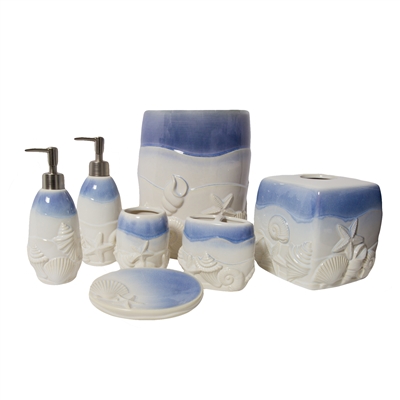 Sherry Kline 7-piece Ceramic Blue Shell Coastal Bath Accessory Set