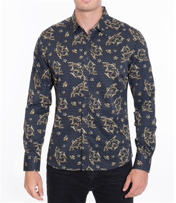 House of Lords Men's Long Sleeve Slim-fit Printed Shirt