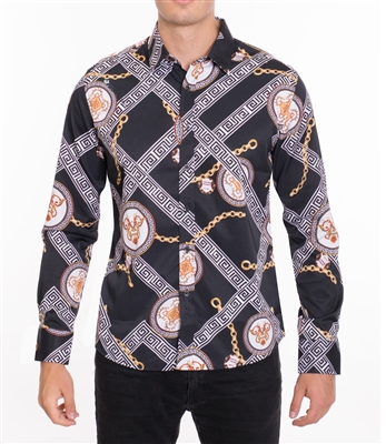 House of Lords Men's Long Sleeve Slim-fit Printed Shirt