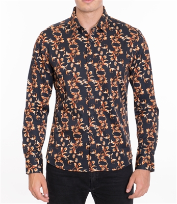 House of Lords Men's Long Sleeve Slim-fit Printed Shirt