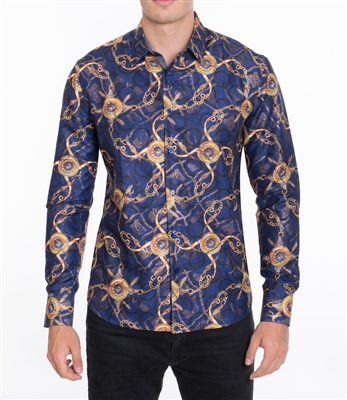 House of Lords Men's Long Sleeve Slim-fit Printed Shirt