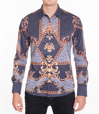 House of Lords Men's Long Sleeve Slim-fit Printed Shirt