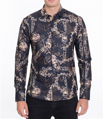 House of Lords Men's Long Sleeve Slim-fit Printed Shirt