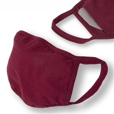 Washable 3-Layer BURGUNDY Jersey Cotton Face Covering with Filter Pocket (Pack of 3)