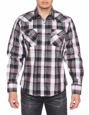 Rodeo Clothing Men's Printed Dress Shirt Long Sleeve (Plaid)