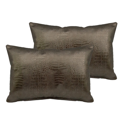 Sherry Kline Gator Faux Leather Gold Bronze Boudoir Pillow (Set of 2)