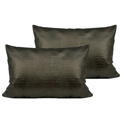 Sherry Kline Gator Faux Leather Silver Bronze Boudoir Pillow (Set of 2)