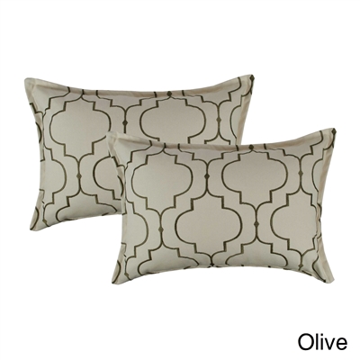 Sherry Kline Hampton Olive Green Embroidered Reversible Boudoir Decorative Pillow