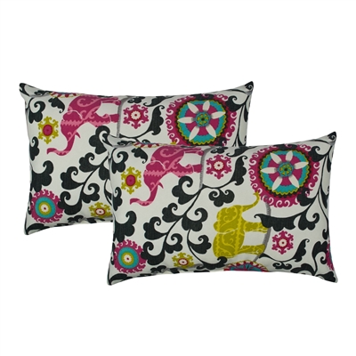 Sherry Kline Elephant Parade Black Outdoor Boudoir Pillow (Set of 2)