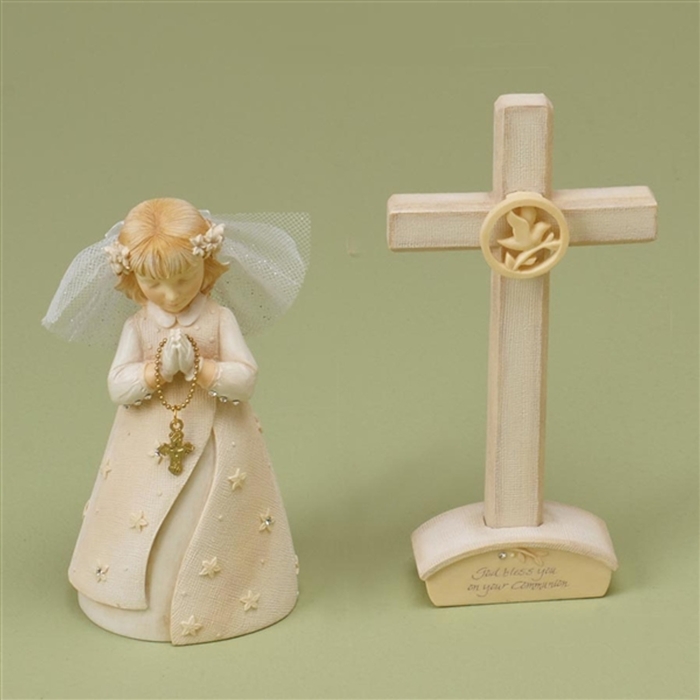Foundations - Girl Communion Figurine And Cross Set