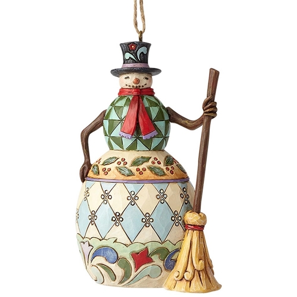 Jim Shore Heartwood Creek - Snowman with Broom Christmas Ornament