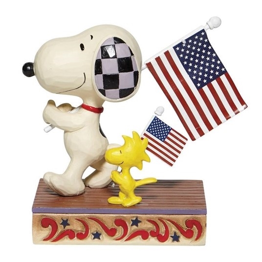 Jim Shore Heartwood Creek | Snoopy And Woodstock with Flags 6007960 | DBC Collectibles