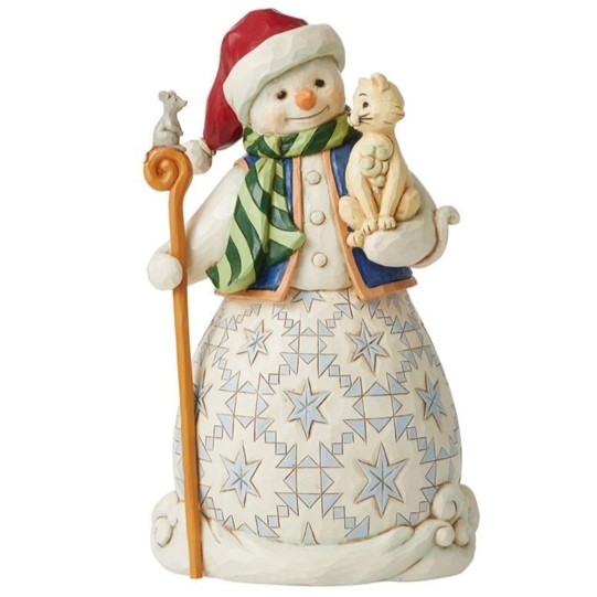 Jim Shore Heartwood Creek | Chase A Happy Holiday - Snowman With Cat  | 6008097 | DBC Collectibles