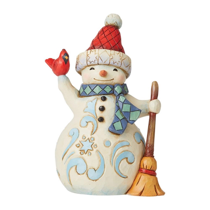 Jim Shore Heartwood Creek | Lift Your Spirits - Snowman Holding Cardinal Pint Size - 6009005 | DBC Collectibles