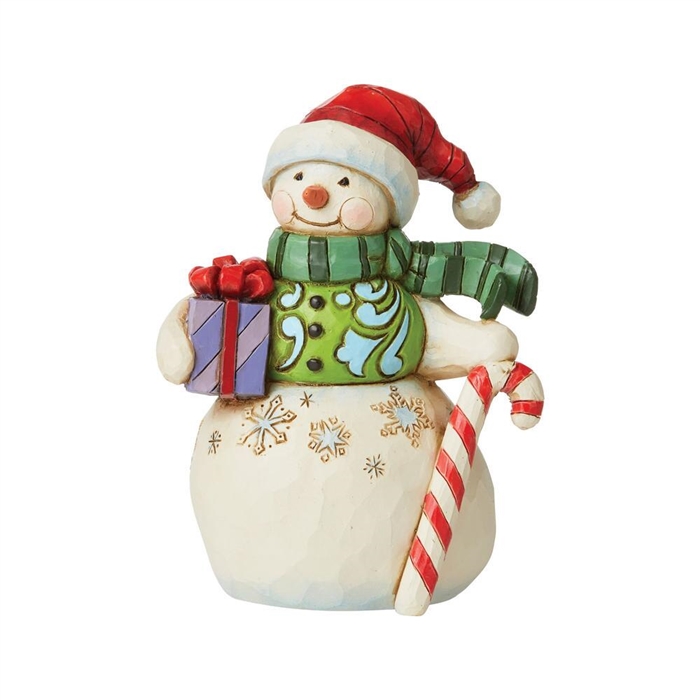 Jim Shore Heartwood Creek | Snowman With Gift & Candy Cane Mini - 6009009 | DBC Collectibles