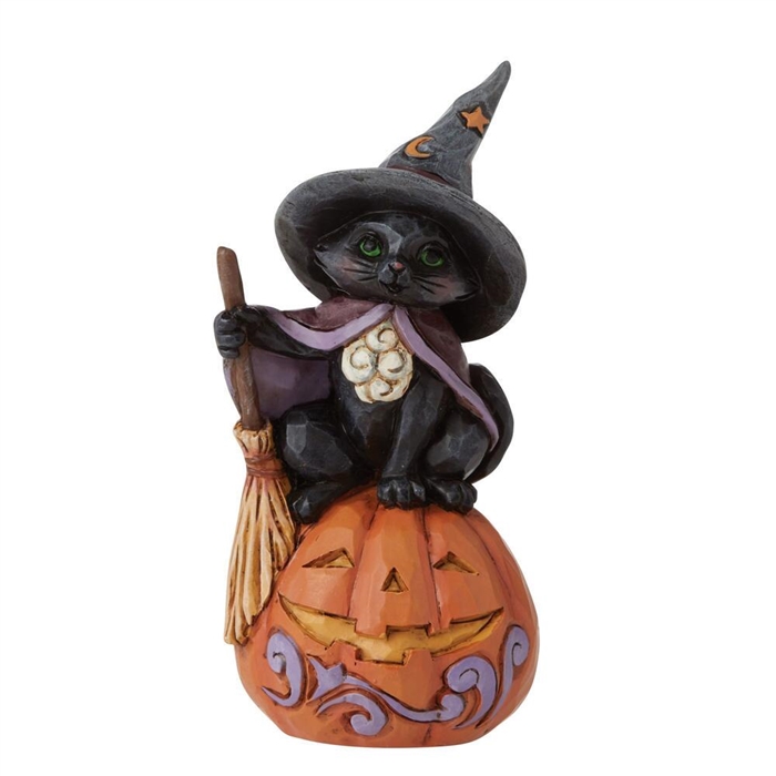 Jim Shore Heartwood Creek | Black Cat on Pumpkin Mini - 6009515 | DBC Collectibles