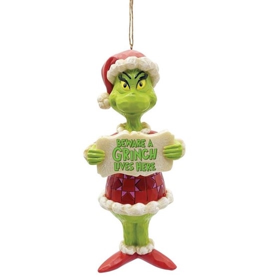 Jim Shore Heartwood Creek |  Grinch Beware a Grinch Lives Here - Ornament - 6009535 | DBC Collectibles