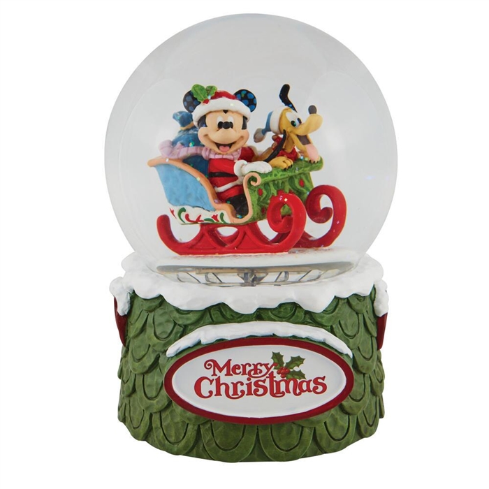 Jim Shore Disney Traditions | Laughing All the Way - Mickey/Pluto 120 Waterball 6009481 | DBC Collectibles