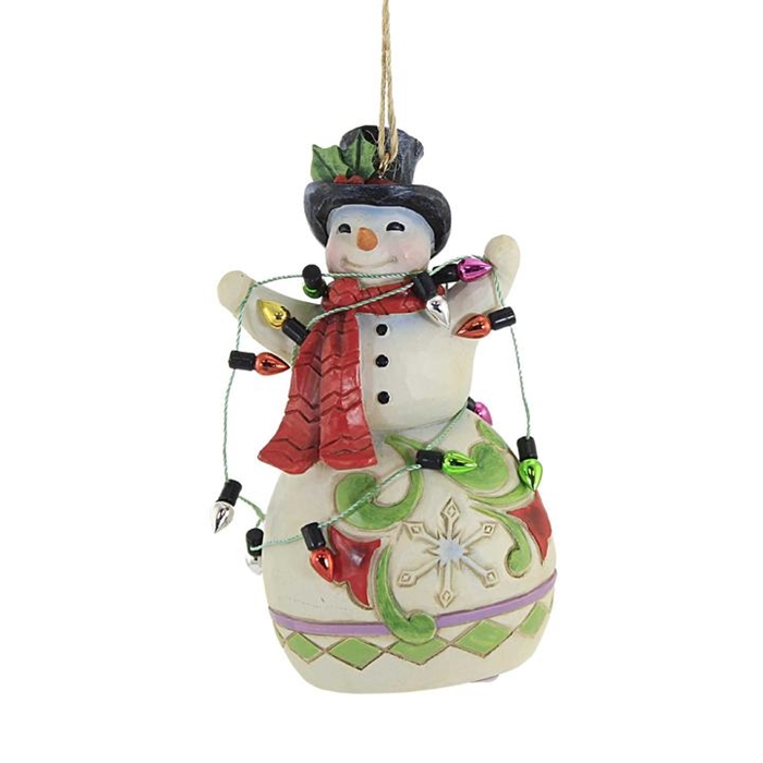 Jim Shore Heartwood Creek | Snowman Wrapped In Lights Ornament 6009885 | DBC Collectibles