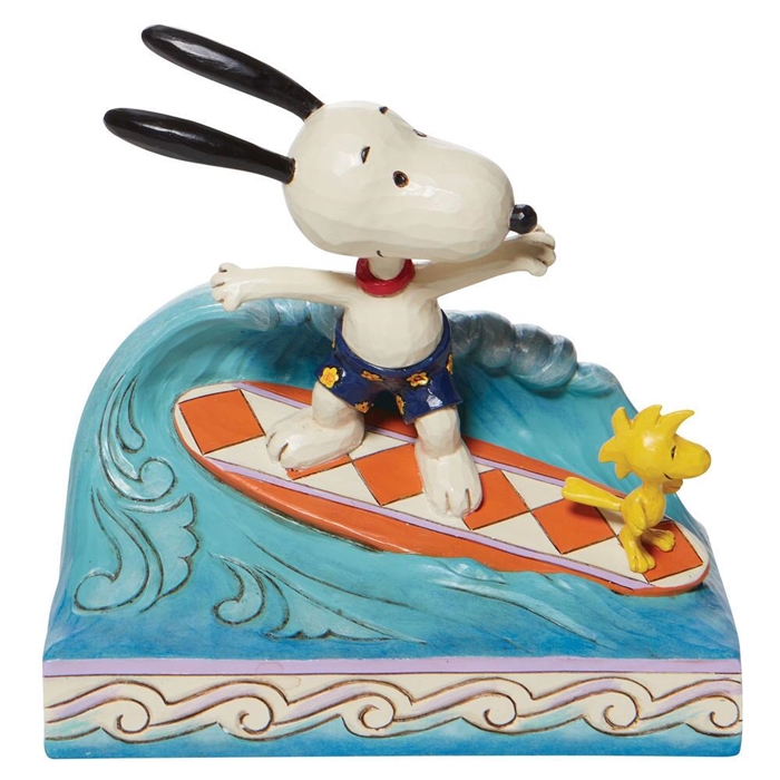 Jim Shore Peanuts | Cowabunga! - Snoopy & Woodstock Surfing 6010114 | DBC Collectibles