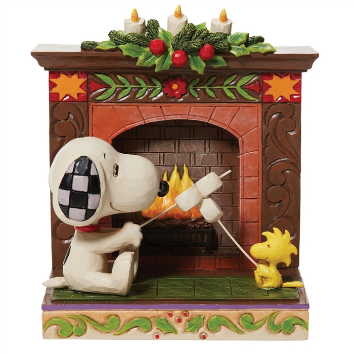 Peanuts By Jim Shore |  Friendship by the Fireside - Snoopy & Woodstock Fireplace 6010325 | DBC Collectibles