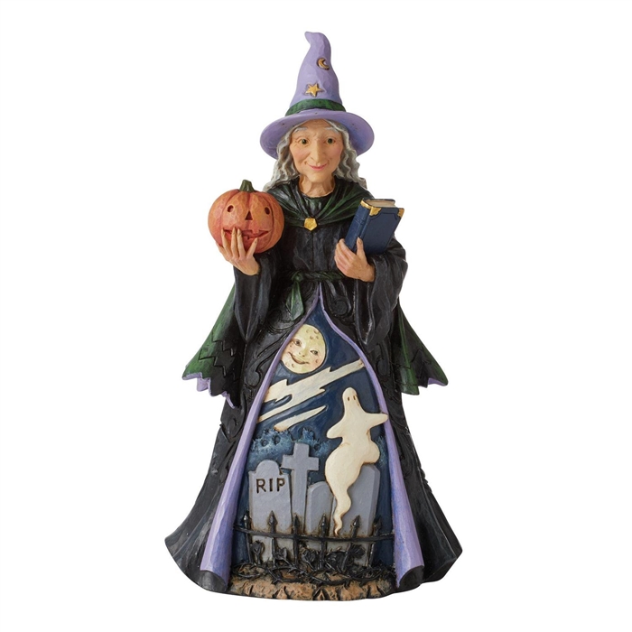 Jim Shore Heartwood Creek |   Fear Is Near - Witch with Pumpkin and Scene - 6010667| DBC Collectibles
