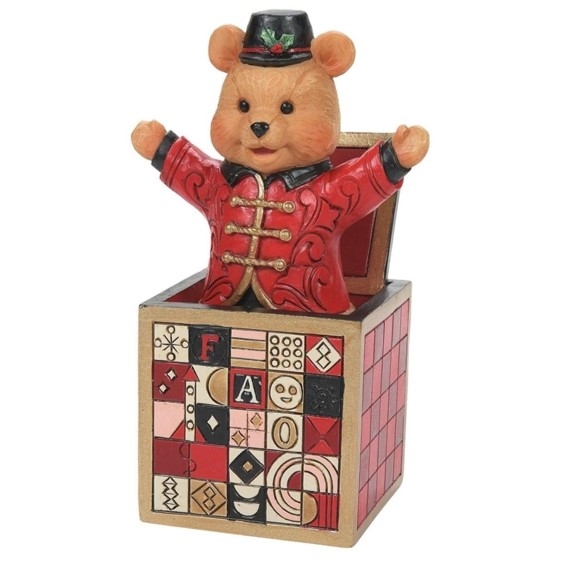 FAO Schwarz by Jim Shore | A Christmas Surprise - Jack-in-the-Box Teddy Bear 6010855 | DBC Collectibles