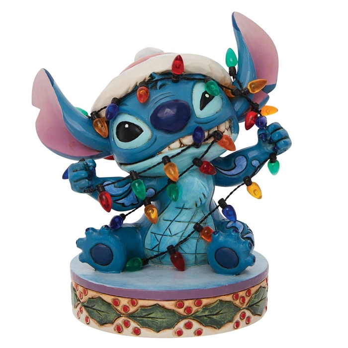 Jim Shore Disney Traditions |  Stitch Wrapped in Christmas Lights 6010872 | DBC Collectibles